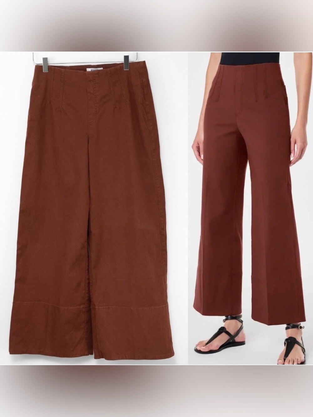 NWT Spanx Stretch Twill Cropped Wide Leg Pant Stretch Trousers Brown Size L